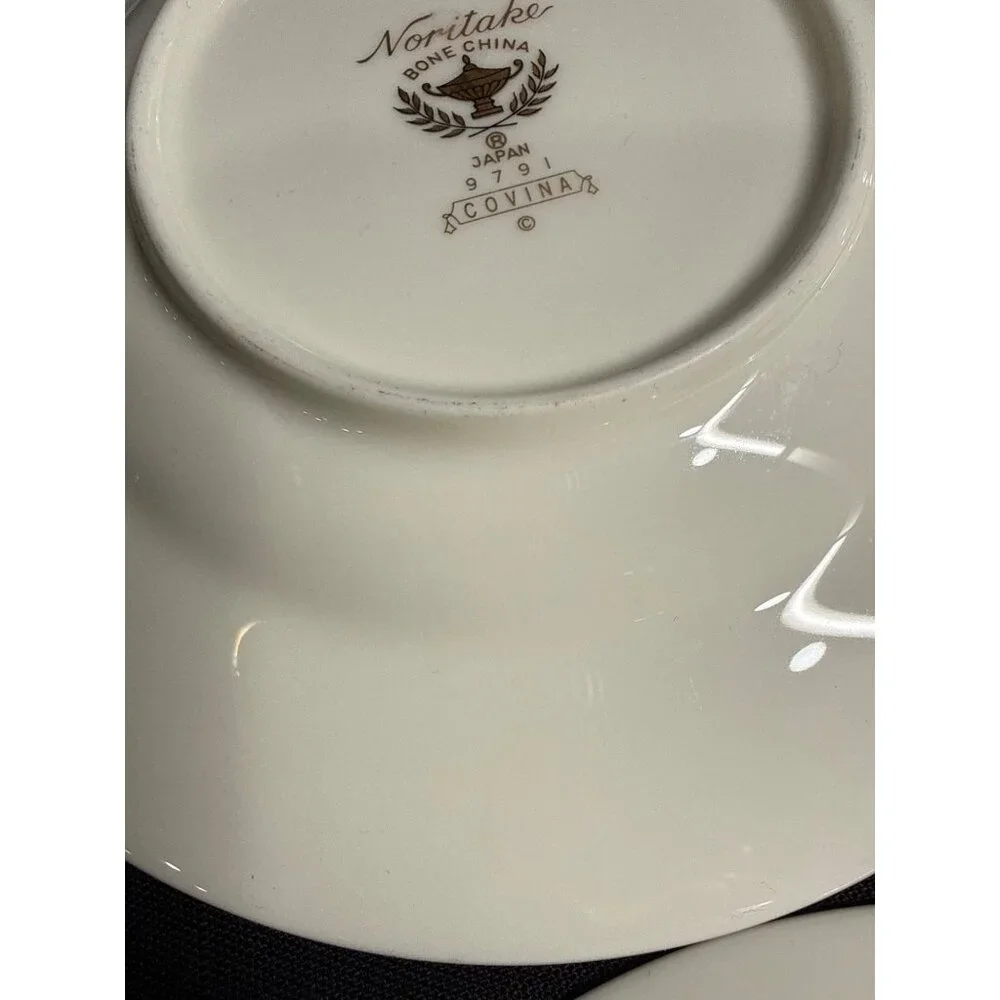 Set Of 6 Noritake Bone China Covina 9791 Saucers With Gold & Green Trim Vintage - Picture 11 of 13